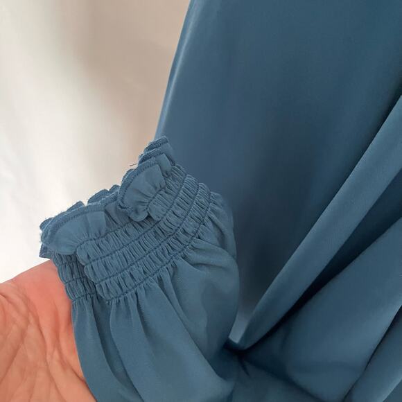 Torrid Lace Shoulder Popover Womens Top 4X Teal Romantic Boho Flowy Long Sleeve - Picture 5 of 12